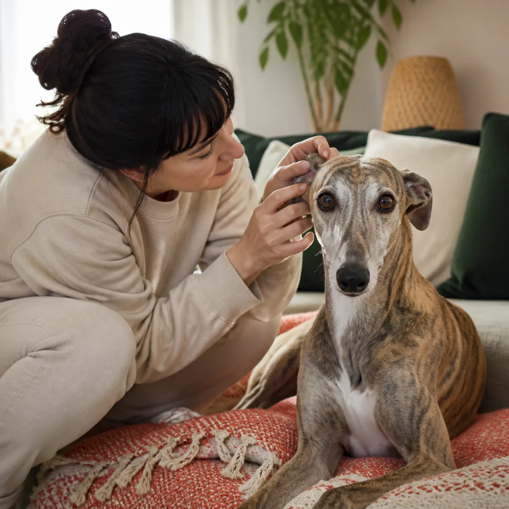 Chien galgo au regard doux, poils clairsemés, illustrant la leishmaniose