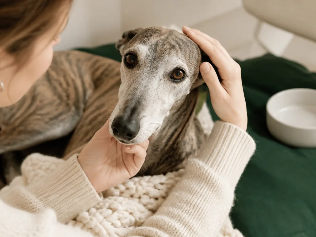 Un galgo consulte un vétérinaire tenant une fiche sur la leishmaniose