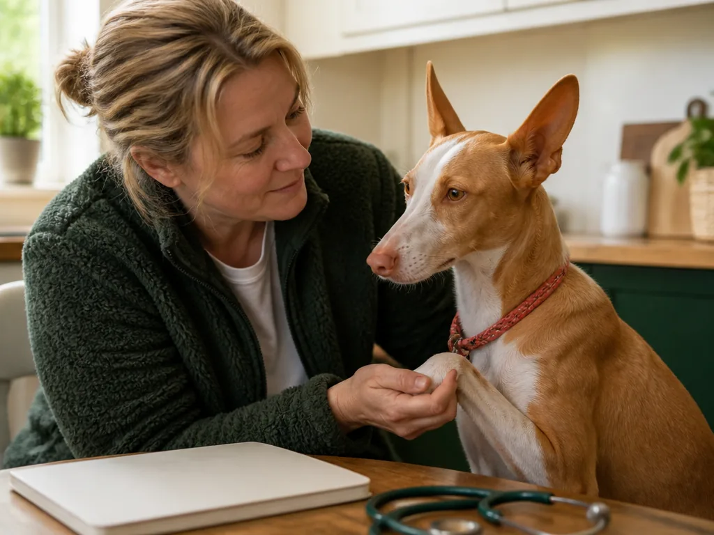 Chien et son maître examinent un contrat d'assurance chez le vétérinaire